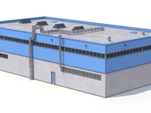 Голубое промышленное здание 31 PBR 3D Модель