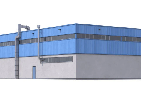 Голубое промышленное здание 31 PBR 3D Модель