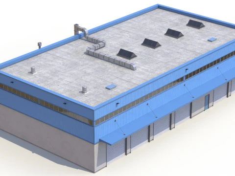 Голубое промышленное здание 31 PBR 3D Модель
