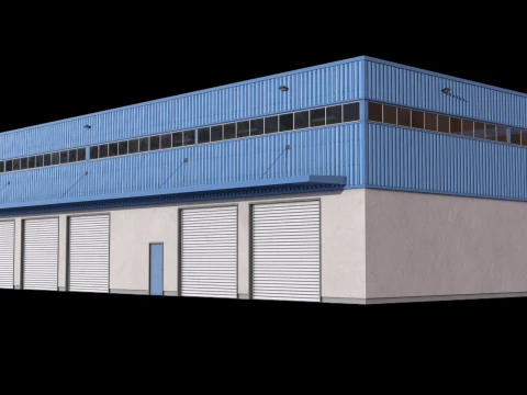 Голубое промышленное здание 31 PBR 3D Модель