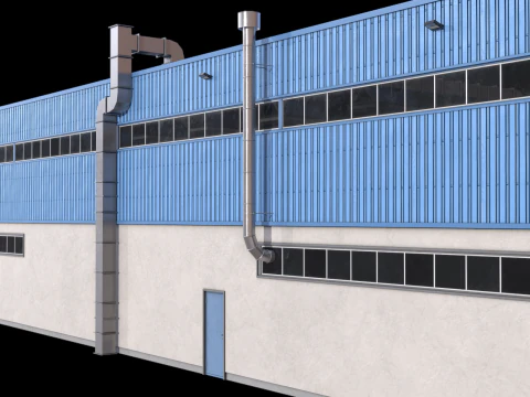 Голубое промышленное здание 31 PBR 3D Модель