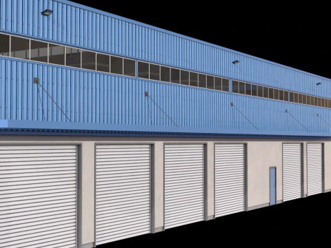 Голубое промышленное здание 31 PBR 3D Модель