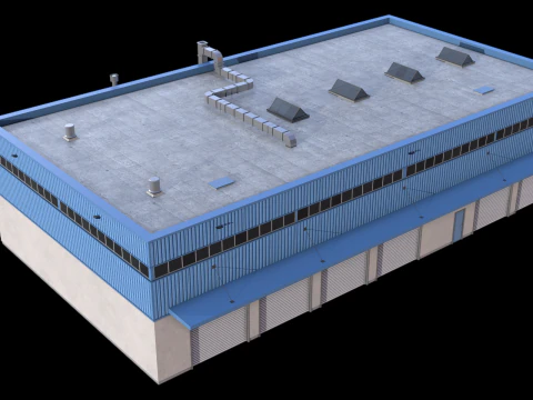 Голубое промышленное здание 31 PBR 3D Модель