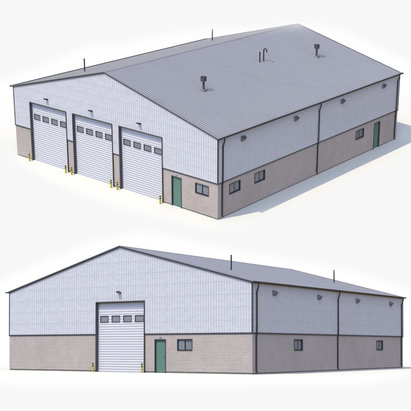 Pr&eacute;dio Industrial 32 PBR Modelo 3D .c4d .max .obj .3ds .fbx .stl .blend 