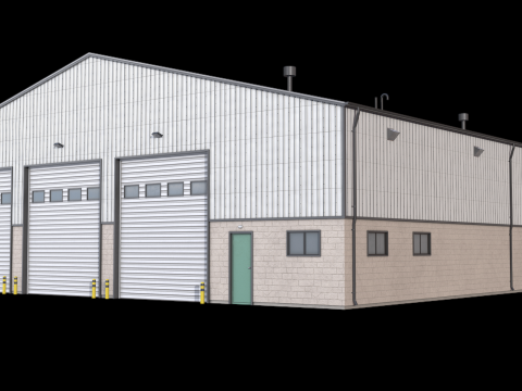 Pr&eacute;dio Industrial 32 PBR Modelo 3D