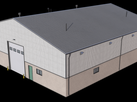Pr&eacute;dio Industrial 32 PBR Modelo 3D