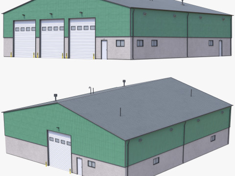 Green Industrial Building 32 PBR 3D Model