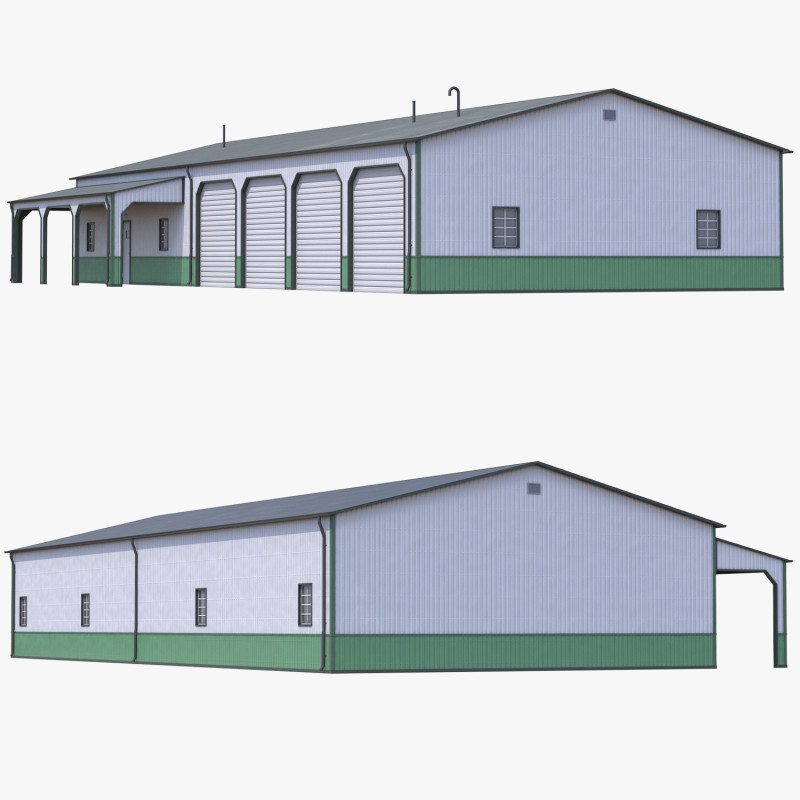 Green Industrial Building 34 PBR 3D Model .c4d .max .obj .3ds .fbx .stl .blend 