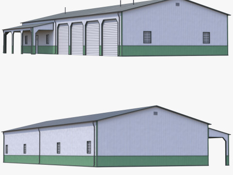 Green Industrial Building 34 PBR 3D Model