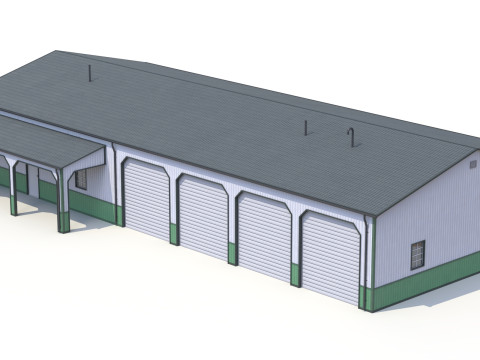 Green Industrial Building 34 PBR 3D Model