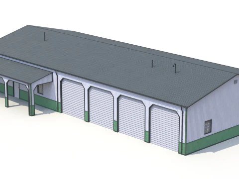 Green Industrial Building 34 PBR 3D Model