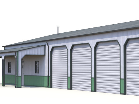 Green Industrial Building 34 PBR 3D Model