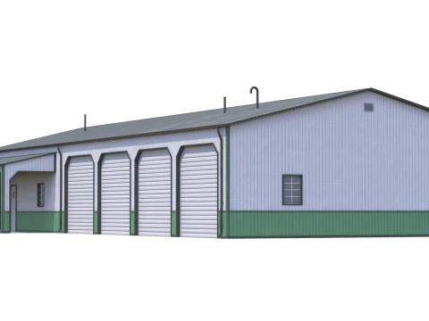 Green Industrial Building 34 PBR 3D Model