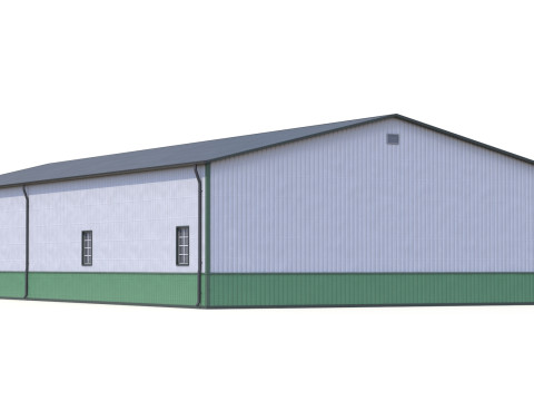 Green Industrial Building 34 PBR 3D Model