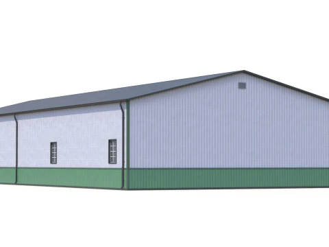 Green Industrial Building 34 PBR 3D Model