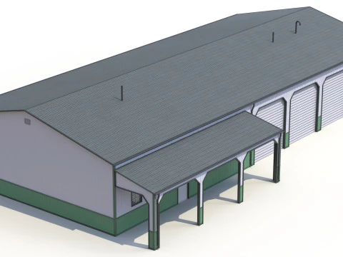 Green Industrial Building 34 PBR 3D Model