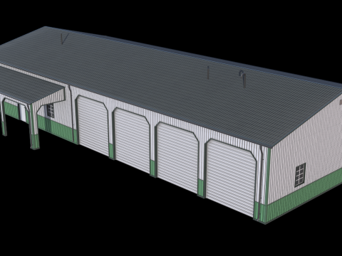 Green Industrial Building 34 PBR 3D Model