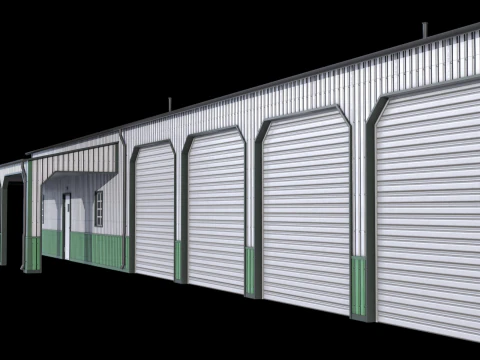 Green Industrial Building 34 PBR 3D Model