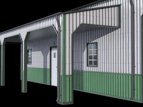 Green Industrial Building 34 PBR 3D Model