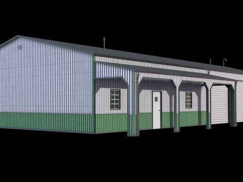 Green Industrial Building 34 PBR 3D Model