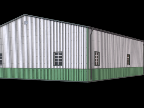 Green Industrial Building 34 PBR 3D Model