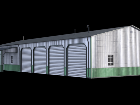 Green Industrial Building 34 PBR 3D Model