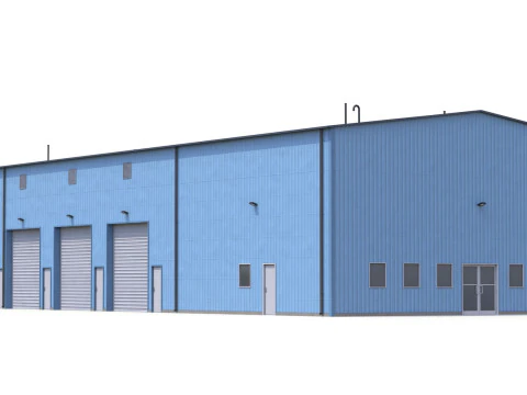 Gedung Industri Biru 36 PBR Model 3D