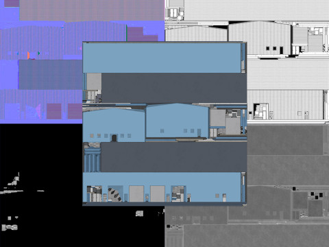 Edificio industriale blu 36 PBR Modello 3D