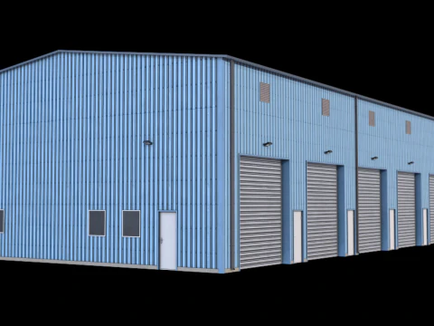 Gedung Industri Biru 36 PBR Model 3D