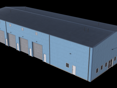 Edificio industriale blu 36 PBR Modello 3D