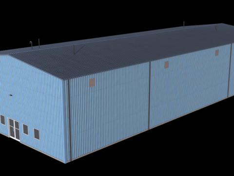 Edificio industriale blu 36 PBR Modello 3D