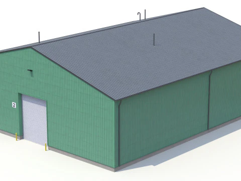 Zielony Budynek Przemysłowy 39 PBR Model 3D