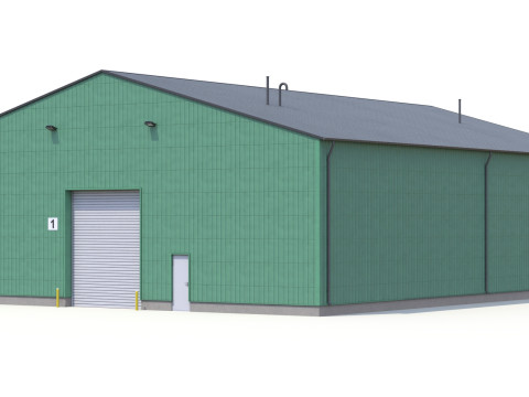 Edificio industriale verde 39 PBR Modello 3D