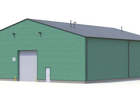 Zielony Budynek Przemysłowy 39 PBR Model 3D