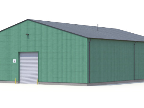 Edificio industriale verde 39 PBR Modello 3D