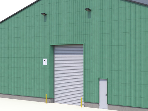Edificio industriale verde 39 PBR Modello 3D