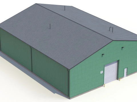 Zielony Budynek Przemysłowy 39 PBR Model 3D