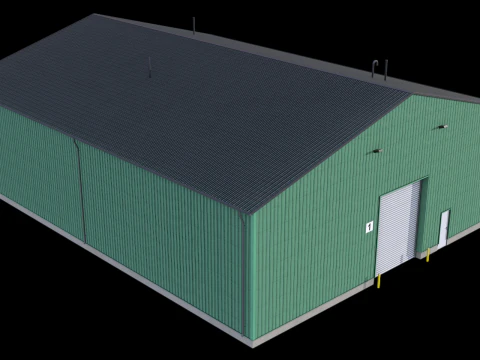Zielony Budynek Przemysłowy 39 PBR Model 3D