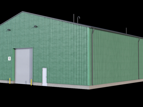 Edificio industriale verde 39 PBR Modello 3D