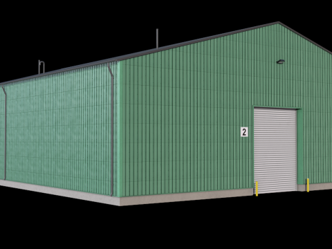 Edificio industriale verde 39 PBR Modello 3D