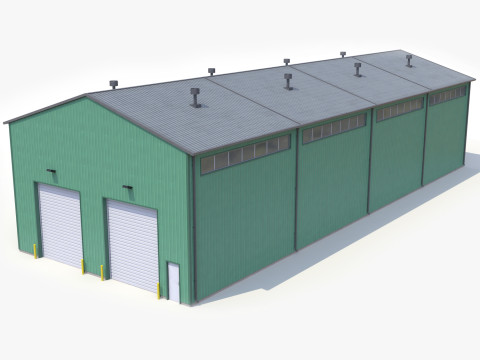 Edificio industriale verde 27 PBR Modello 3D