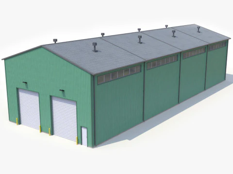 Edificio industriale verde 27 PBR Modello 3D