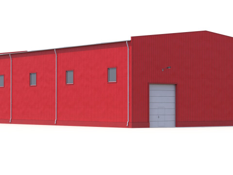Edif&iacute;cio Industrial Vermelho 41 PBR Modelo 3D