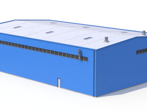 Pr&eacute;dio Industrial Azul 42 PBR Modelo 3D