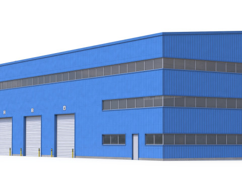 Pr&eacute;dio Industrial Azul 42 PBR Modelo 3D
