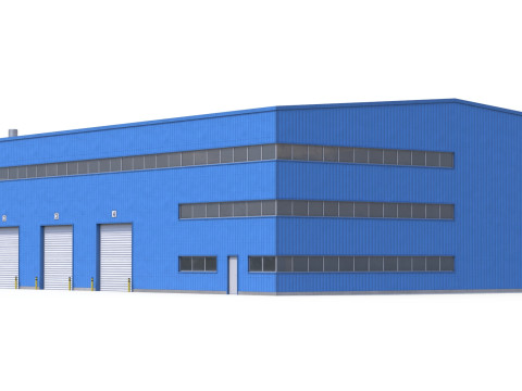 Pr&eacute;dio Industrial Azul 42 PBR Modelo 3D