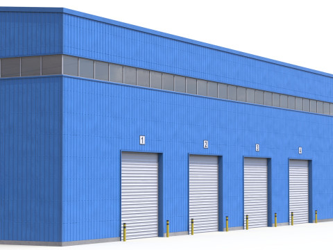 Pr&eacute;dio Industrial Azul 42 PBR Modelo 3D