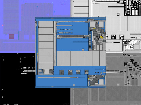 Pr&eacute;dio Industrial Azul 42 PBR Modelo 3D