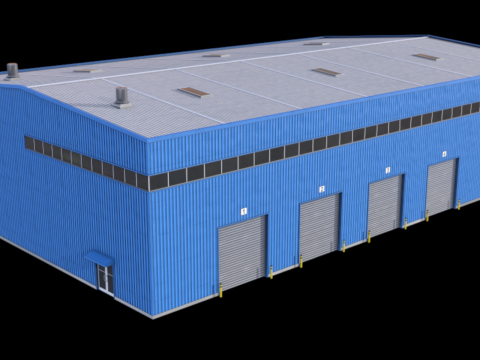 Pr&eacute;dio Industrial Azul 42 PBR Modelo 3D