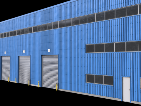 Pr&eacute;dio Industrial Azul 42 PBR Modelo 3D